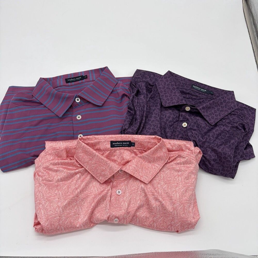 Southern Marsh Mens 2XL Polo Shirt Lot 3 Golf Performance Paisley Striped
